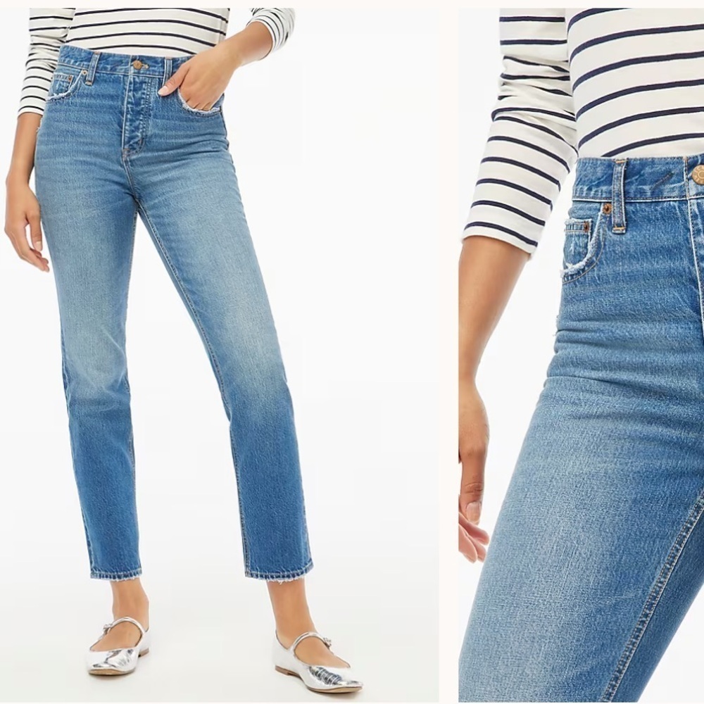 NWT J. Crew Premium Edition straight jean with button fly
Blue Fleur Wash jeans